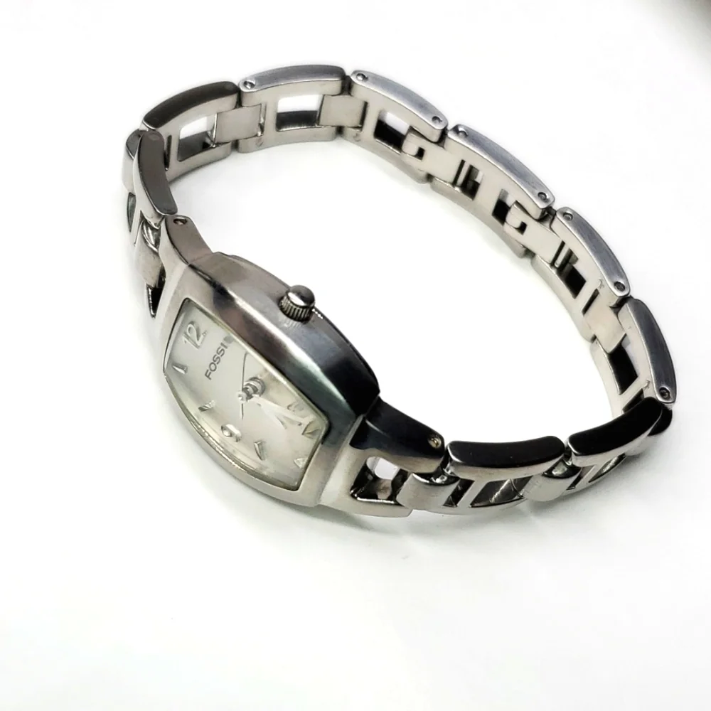 Vintage Fossil F² Watch ES9824 Silver Stainless Steel Swiss Parts EUC